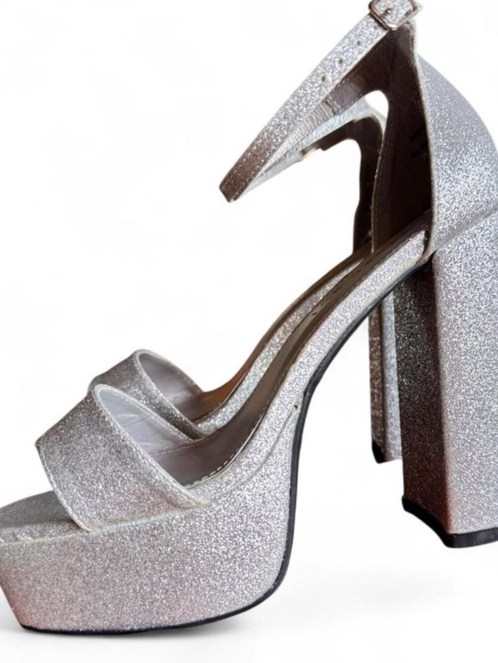 Madden Girl Beella silver block heel sandals Women’s Size 6.5